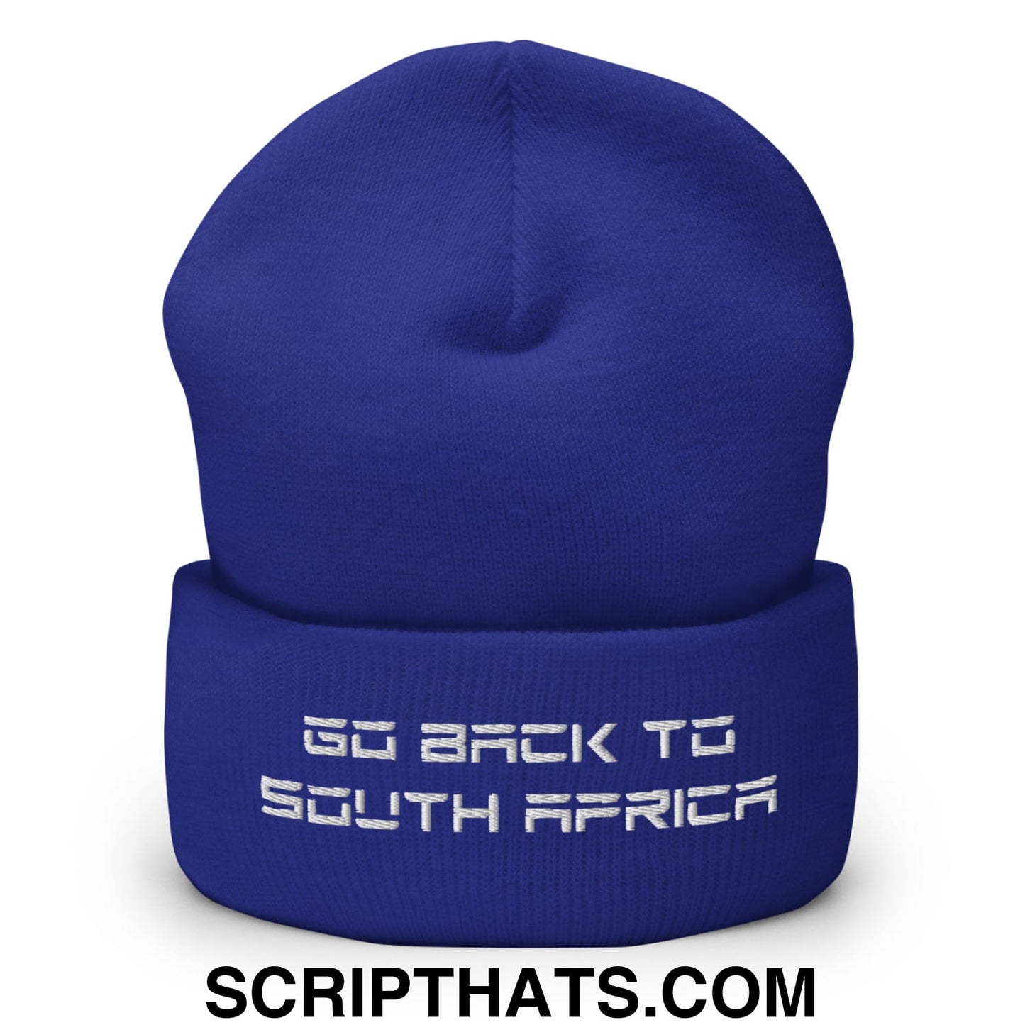 Go Back to South Africa Elon Musk Embroidered Cuffed Knit Beanie Royal