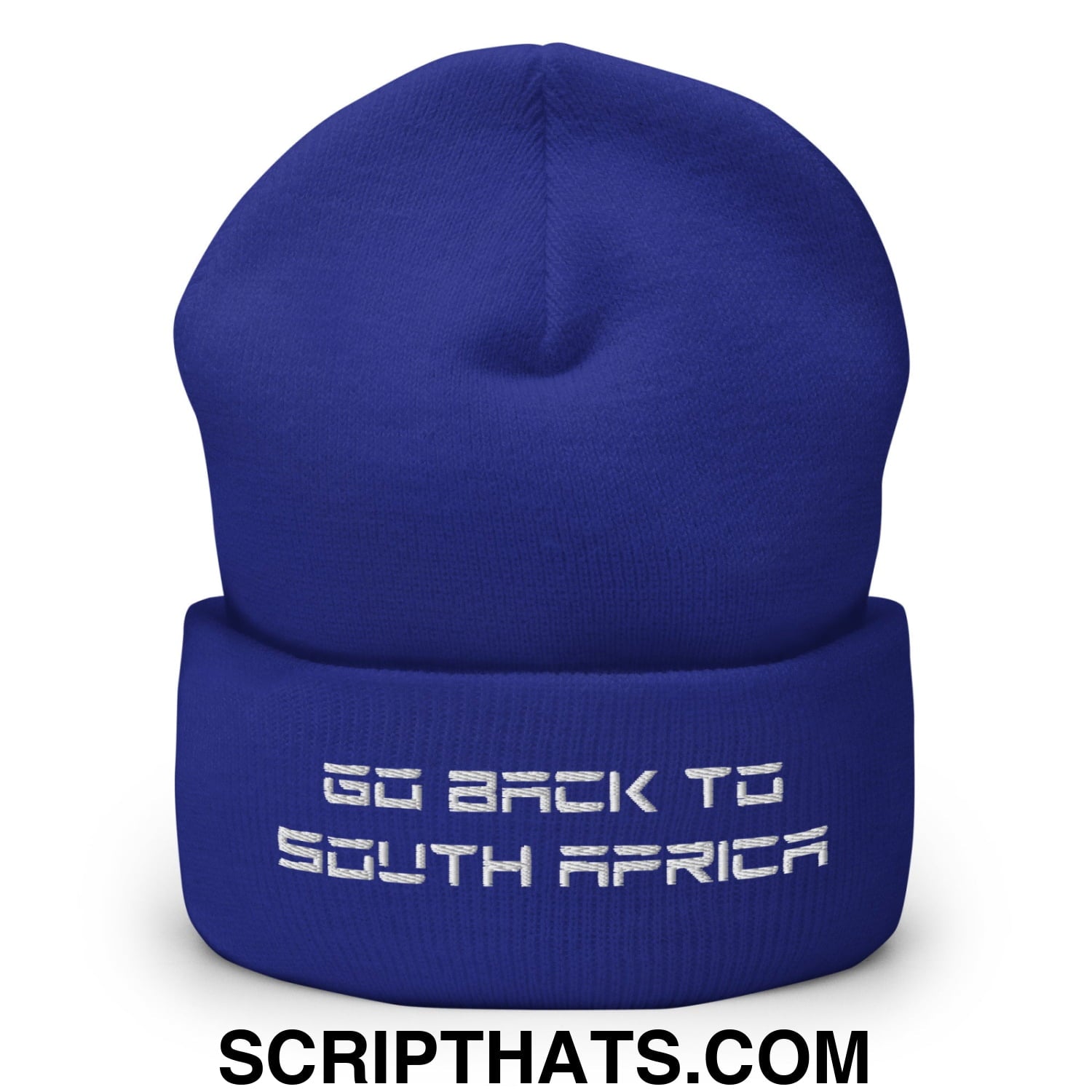Go Back to South Africa Elon Musk Embroidered Cuffed Knit Beanie Royal