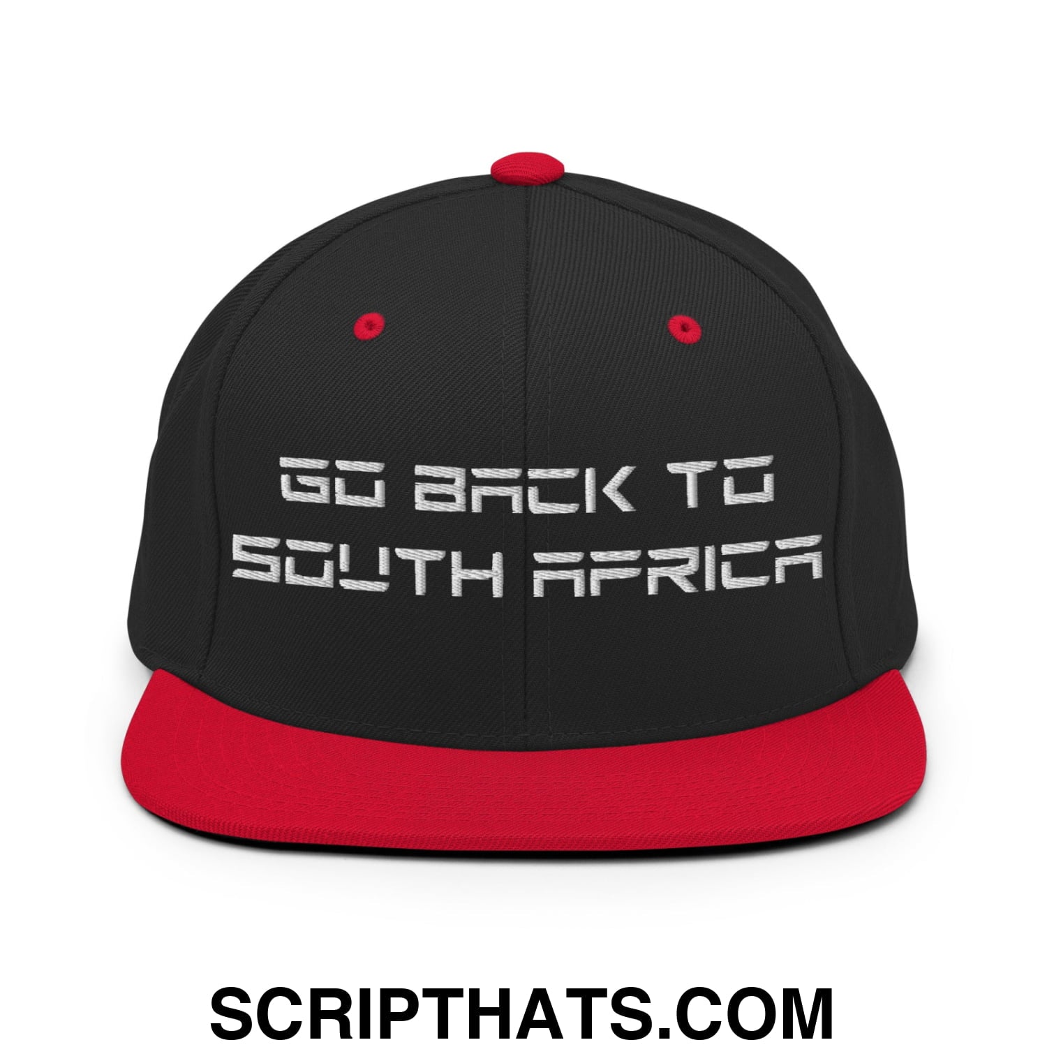Go Back to South Africa Elon Musk Embroidered Flat Brim Bill Snapback Hat Black Red