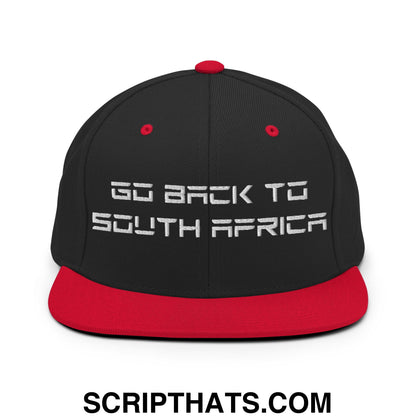 Go Back to South Africa Elon Musk Embroidered Flat Brim Bill Snapback Hat Black Red