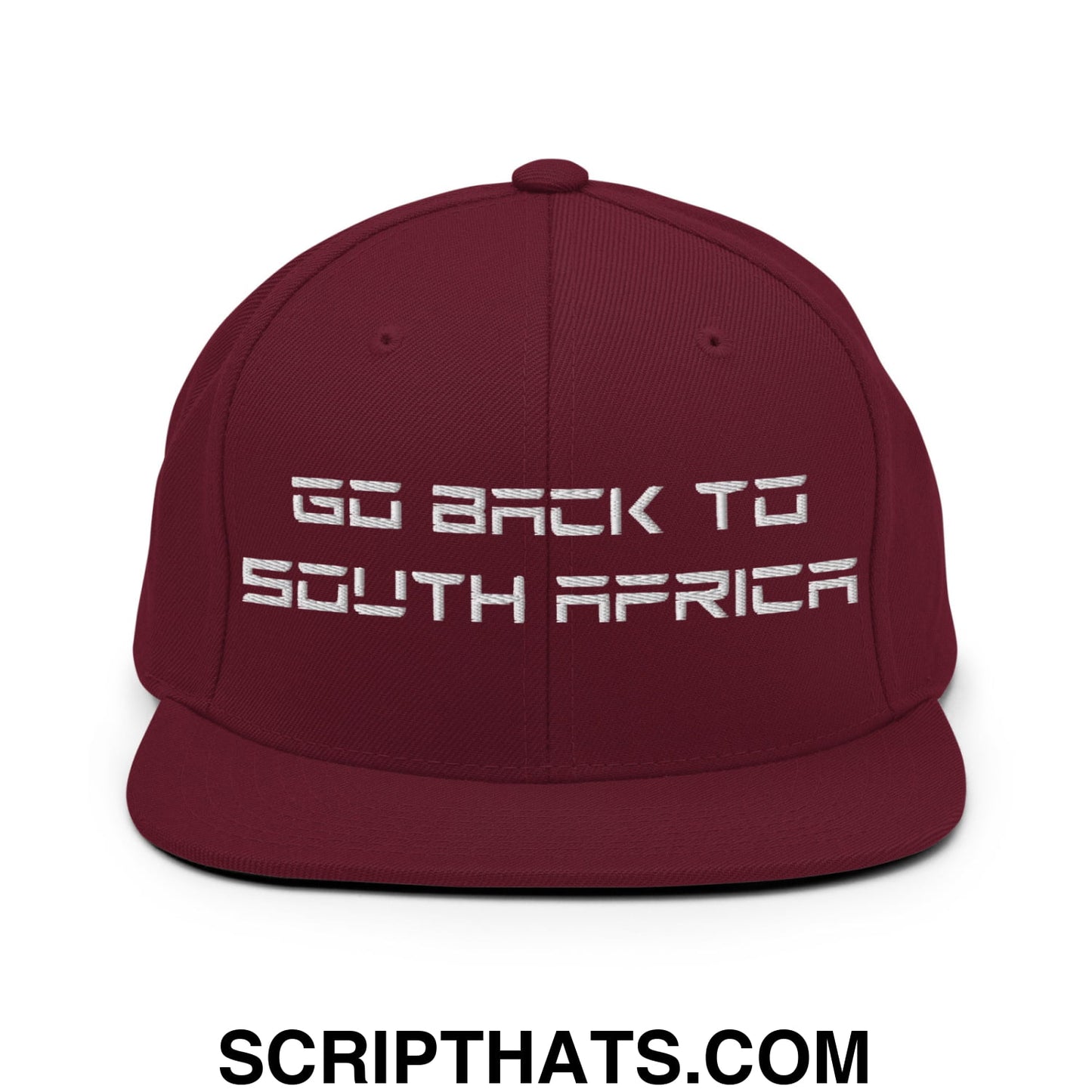 Go Back to South Africa Elon Musk Embroidered Flat Brim Bill Snapback Hat Maroon