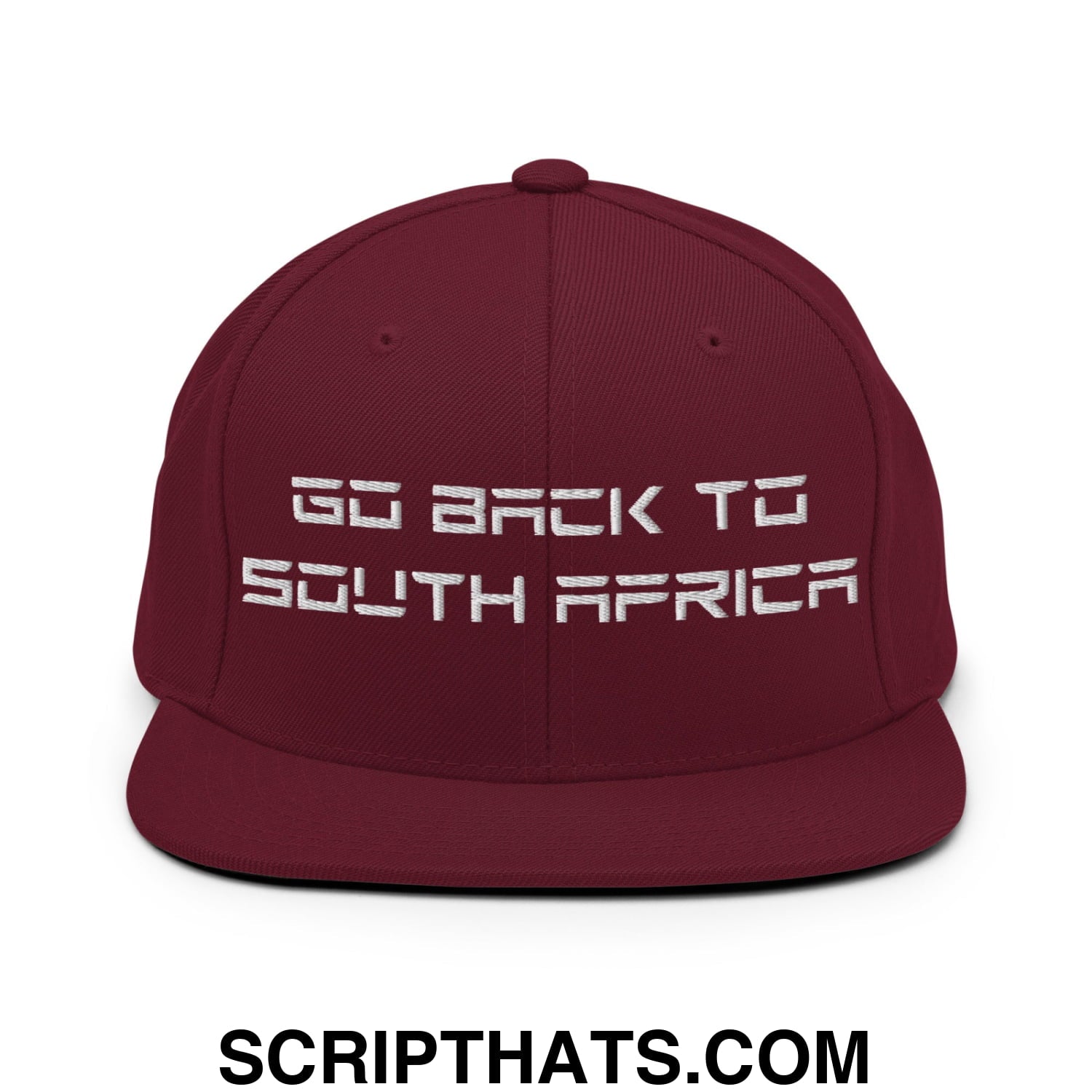 Go Back to South Africa Elon Musk Embroidered Flat Brim Bill Snapback Hat Maroon