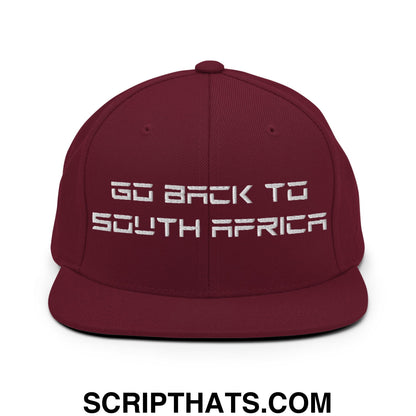 Go Back to South Africa Elon Musk Embroidered Flat Brim Bill Snapback Hat Maroon