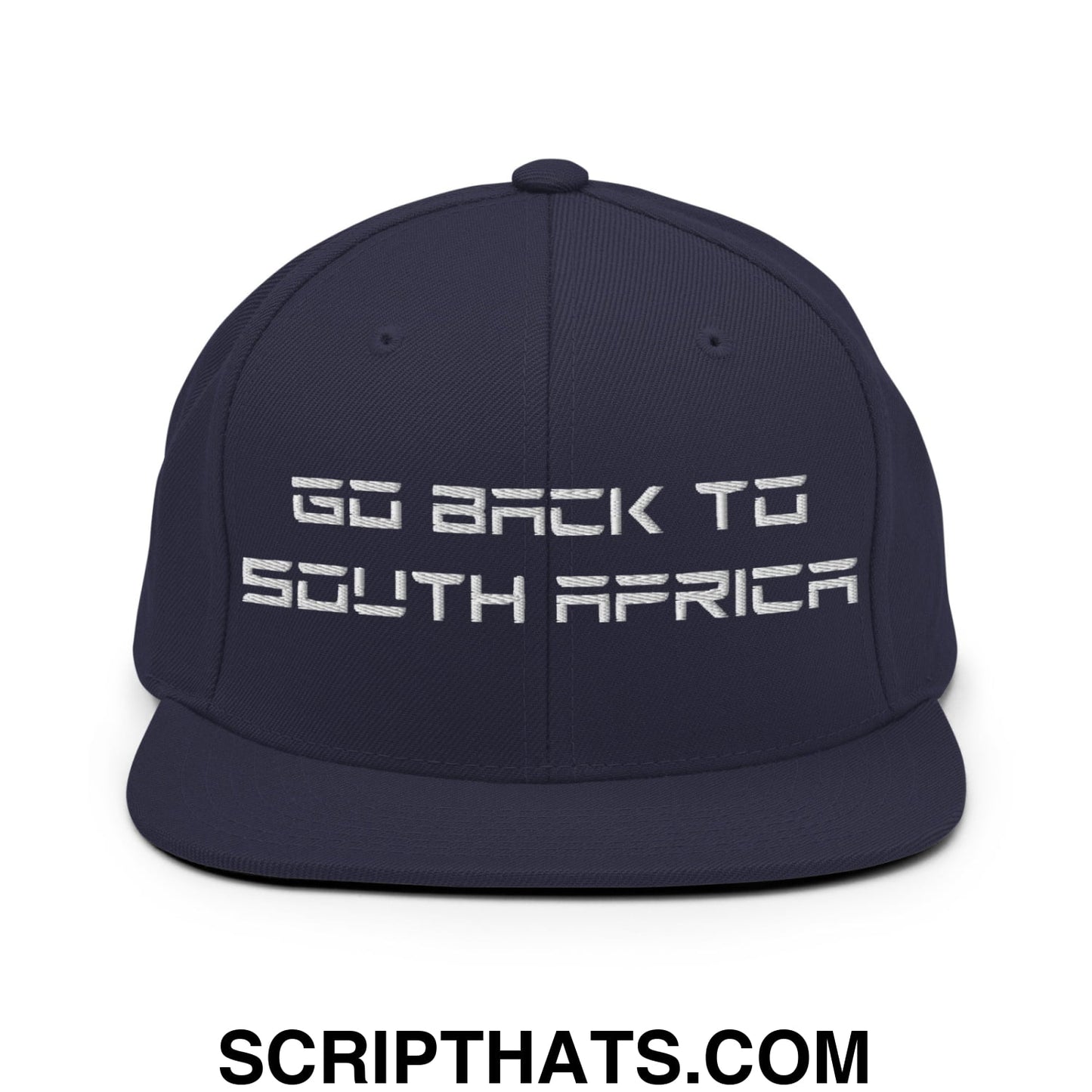 Go Back to South Africa Elon Musk Embroidered Flat Brim Bill Snapback Hat Navy
