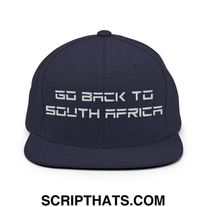 Go Back to South Africa Elon Musk Embroidered Flat Brim Bill Snapback Hat Navy
