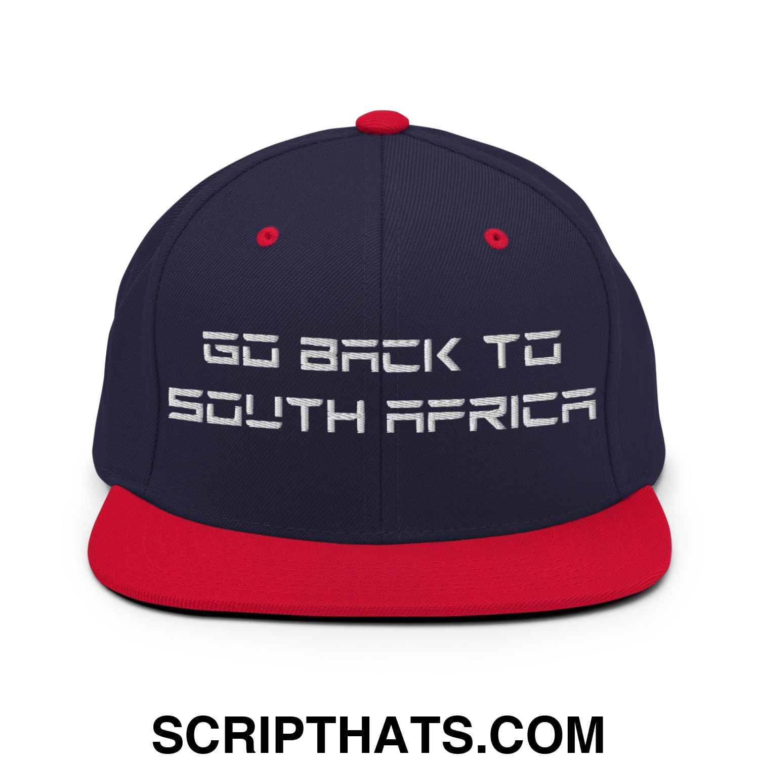 Go Back to South Africa Elon Musk Embroidered Flat Brim Bill Snapback Hat Navy Red
