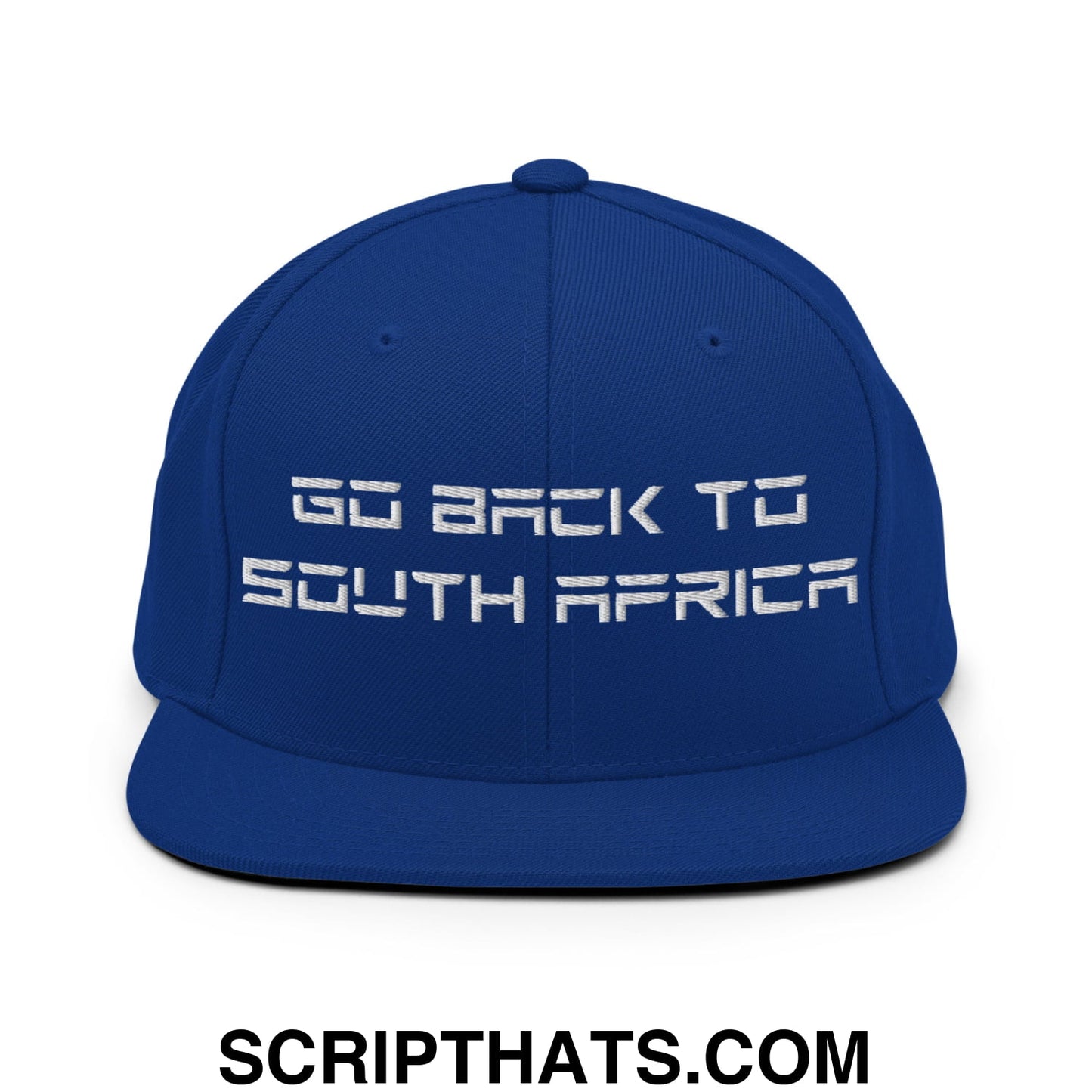 Go Back to South Africa Elon Musk Embroidered Flat Brim Bill Snapback Hat Royal Blue