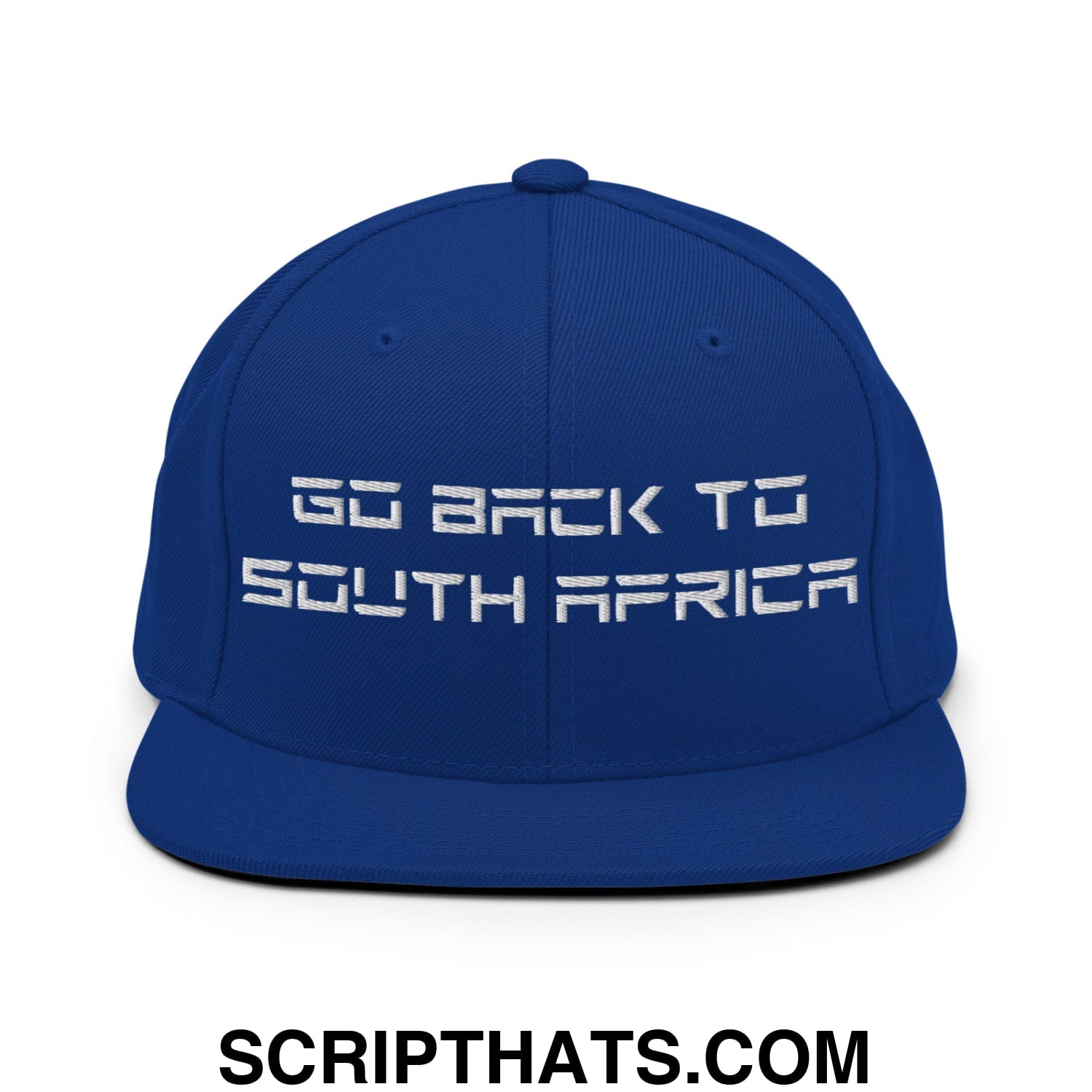 Go Back to South Africa Elon Musk Embroidered Flat Brim Bill Snapback Hat Royal Blue