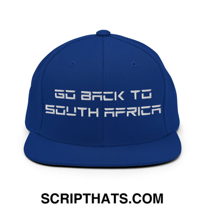 Go Back to South Africa Elon Musk Embroidered Flat Brim Bill Snapback Hat Royal Blue
