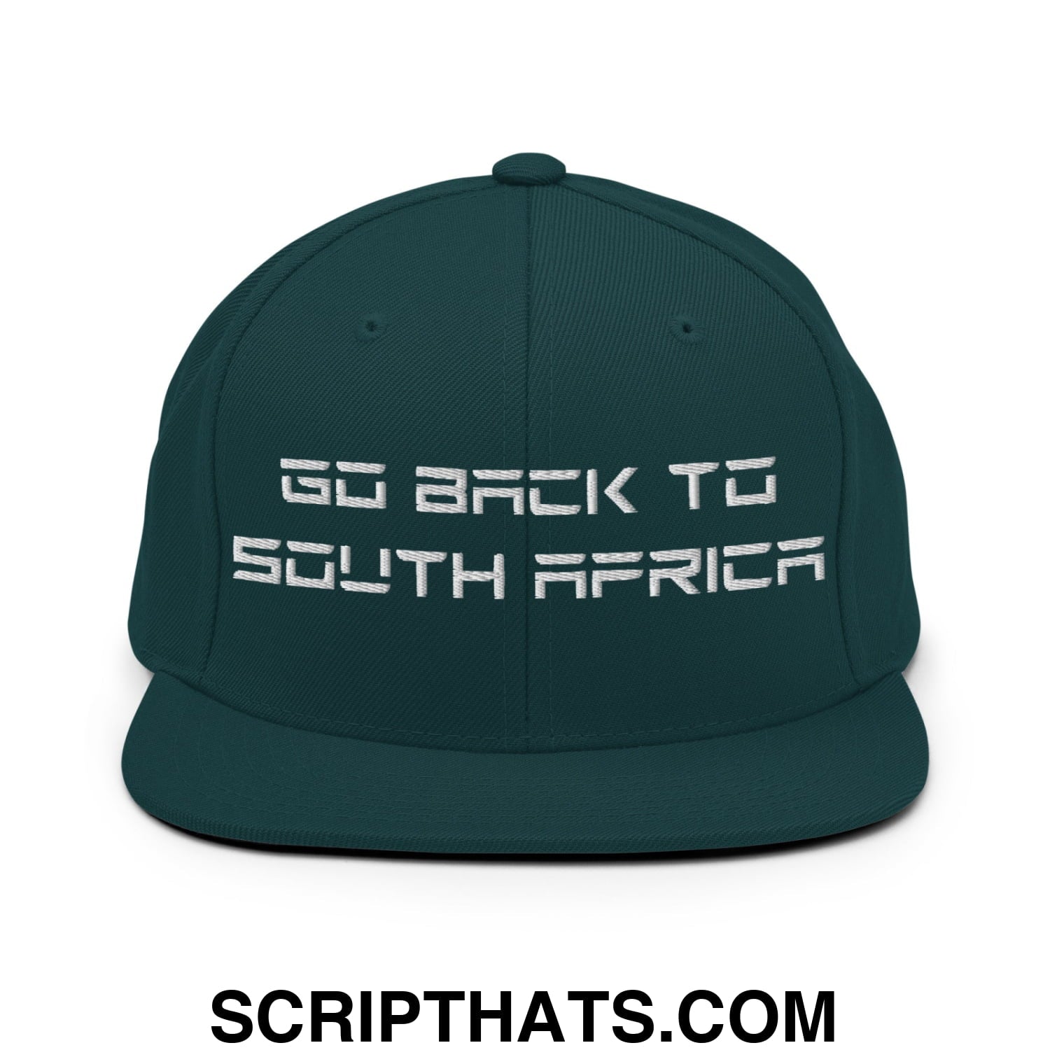 Go Back to South Africa Elon Musk Embroidered Flat Brim Bill Snapback Hat Spruce
