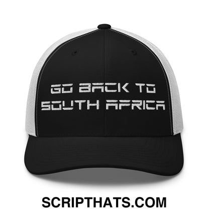 Go Back to South Africa Elon Musk Embroidered Retro Mesh Trucker Hat Black White