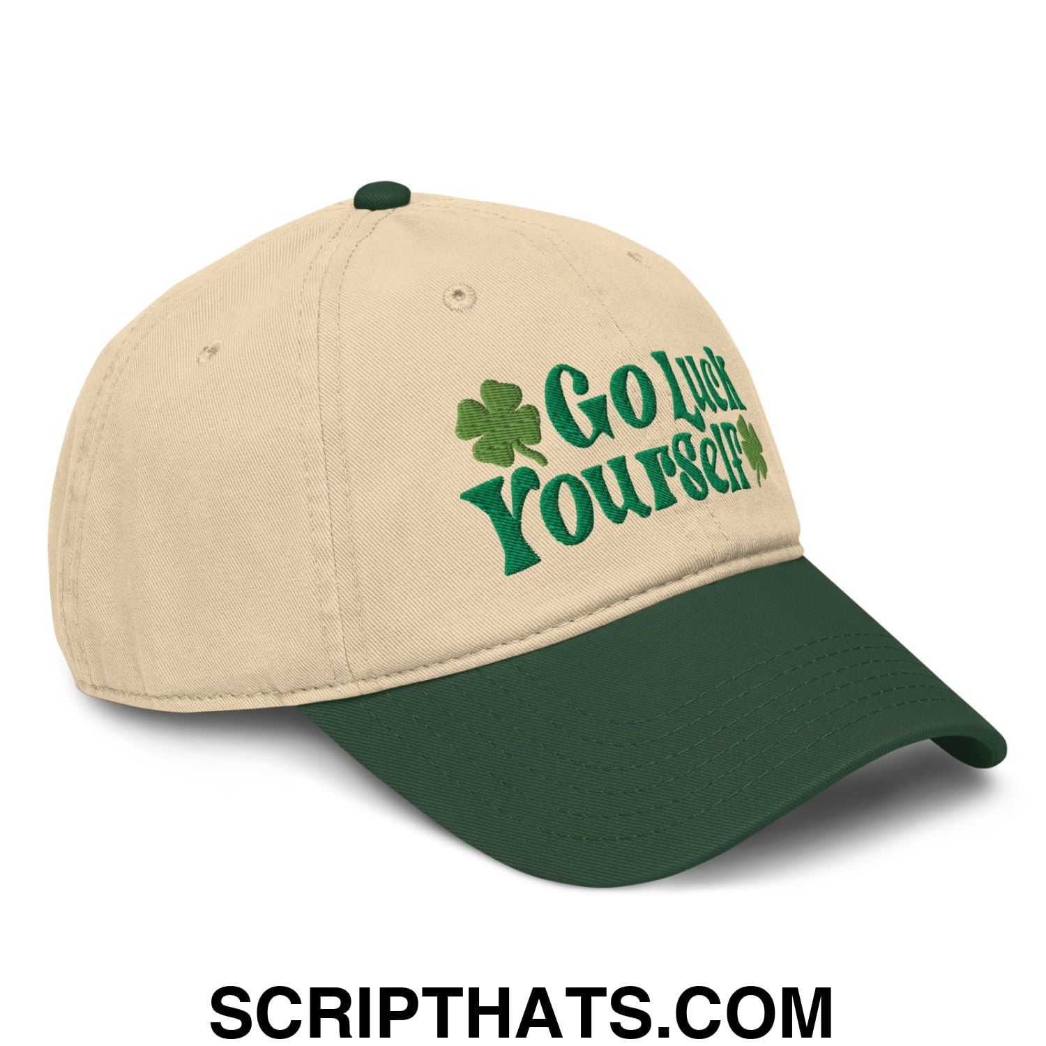 Go Luck Yourself St. Patrick's Day Embroidered Baseball Dad Hat Dark Green Khaki