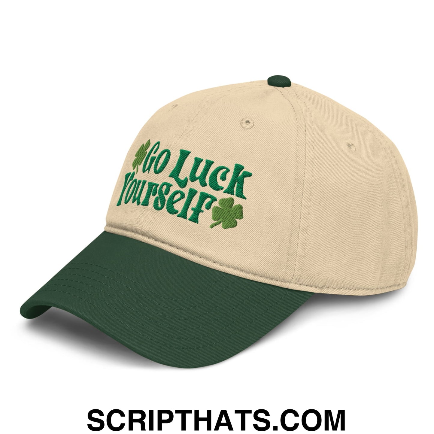 Go Luck Yourself St. Patrick's Day Embroidered Baseball Dad Hat Dark Green Khaki
