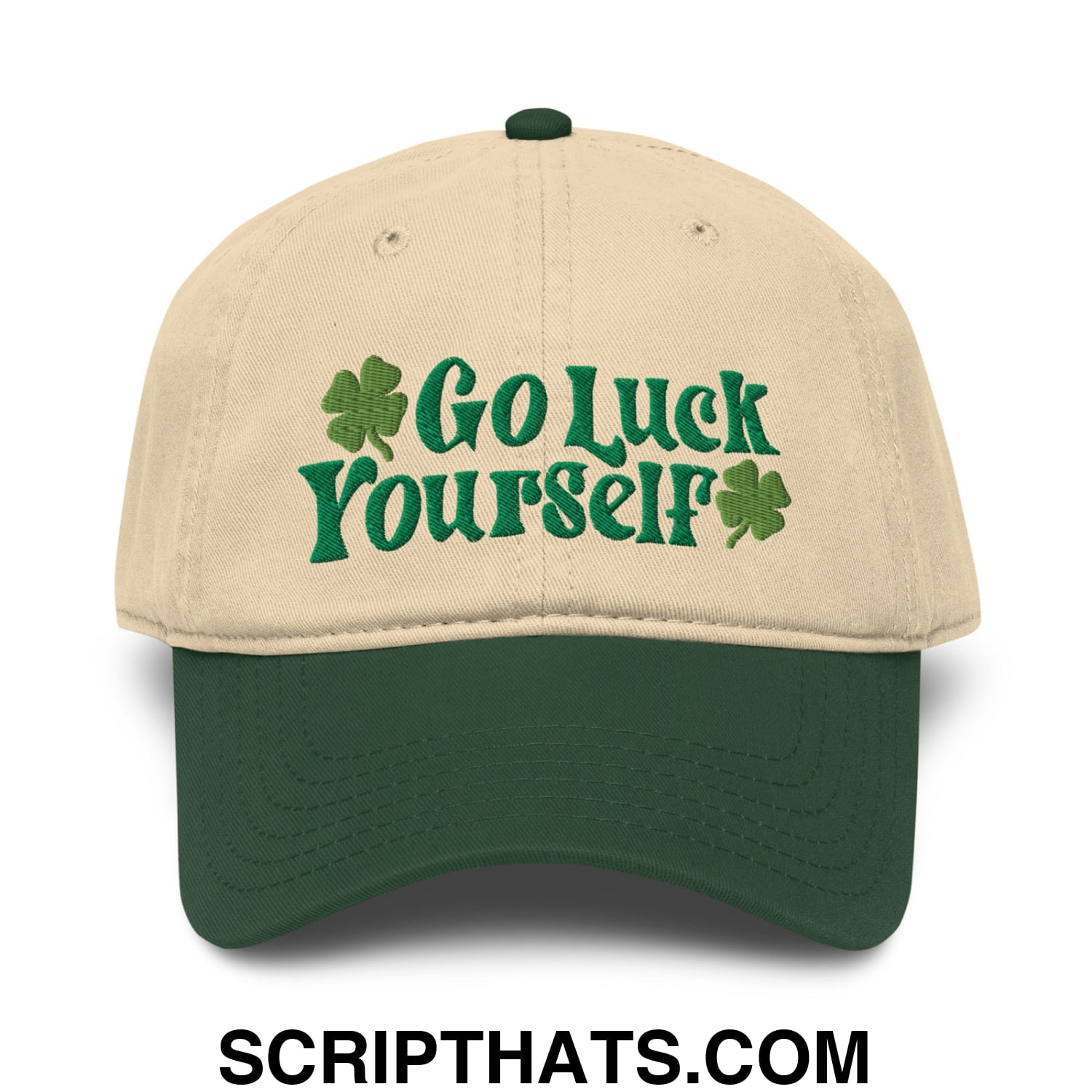 Go Luck Yourself St. Patrick's Day Embroidered Baseball Dad Hat Dark Green Khaki