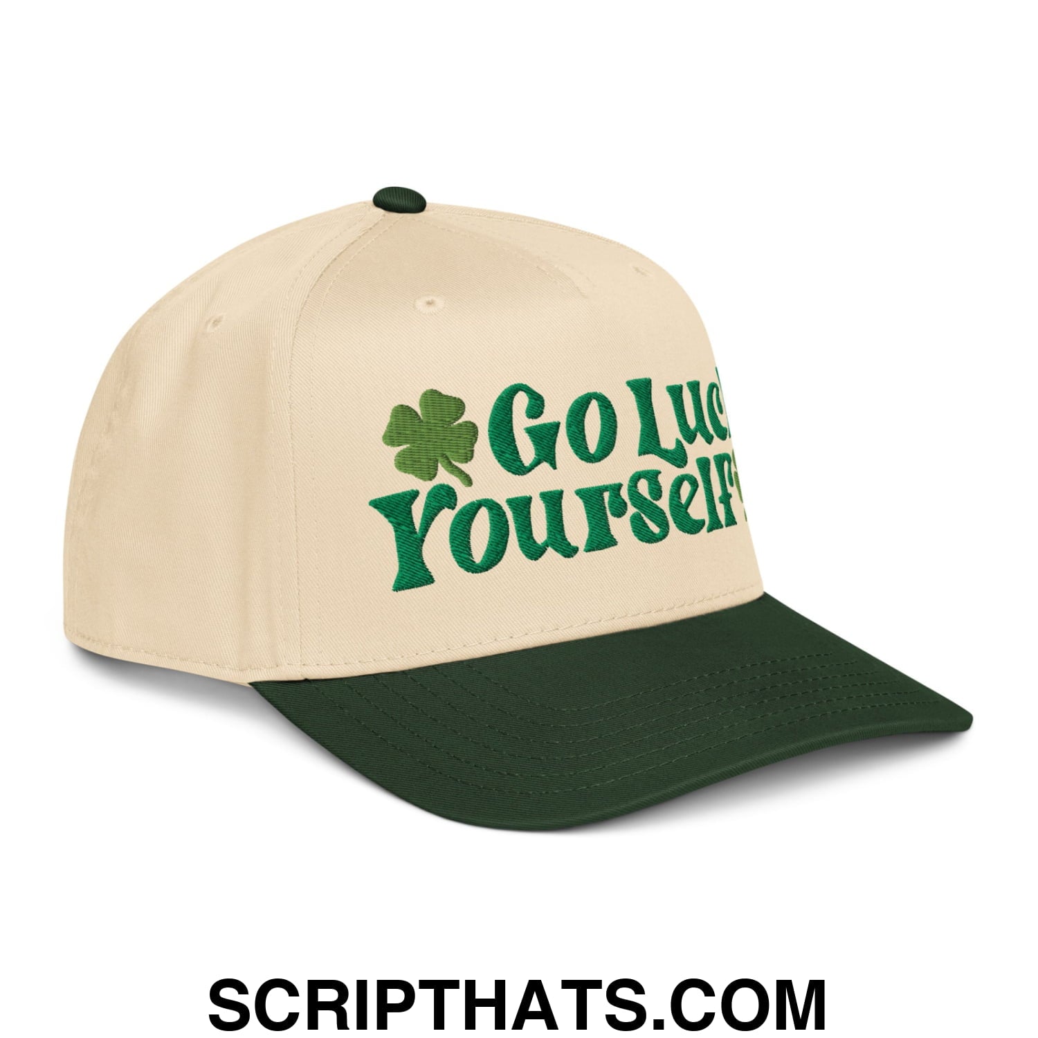 Go Luck Yourself St. Patrick's Day Embroidered Baseball Snapback Hat Dark Green Natural