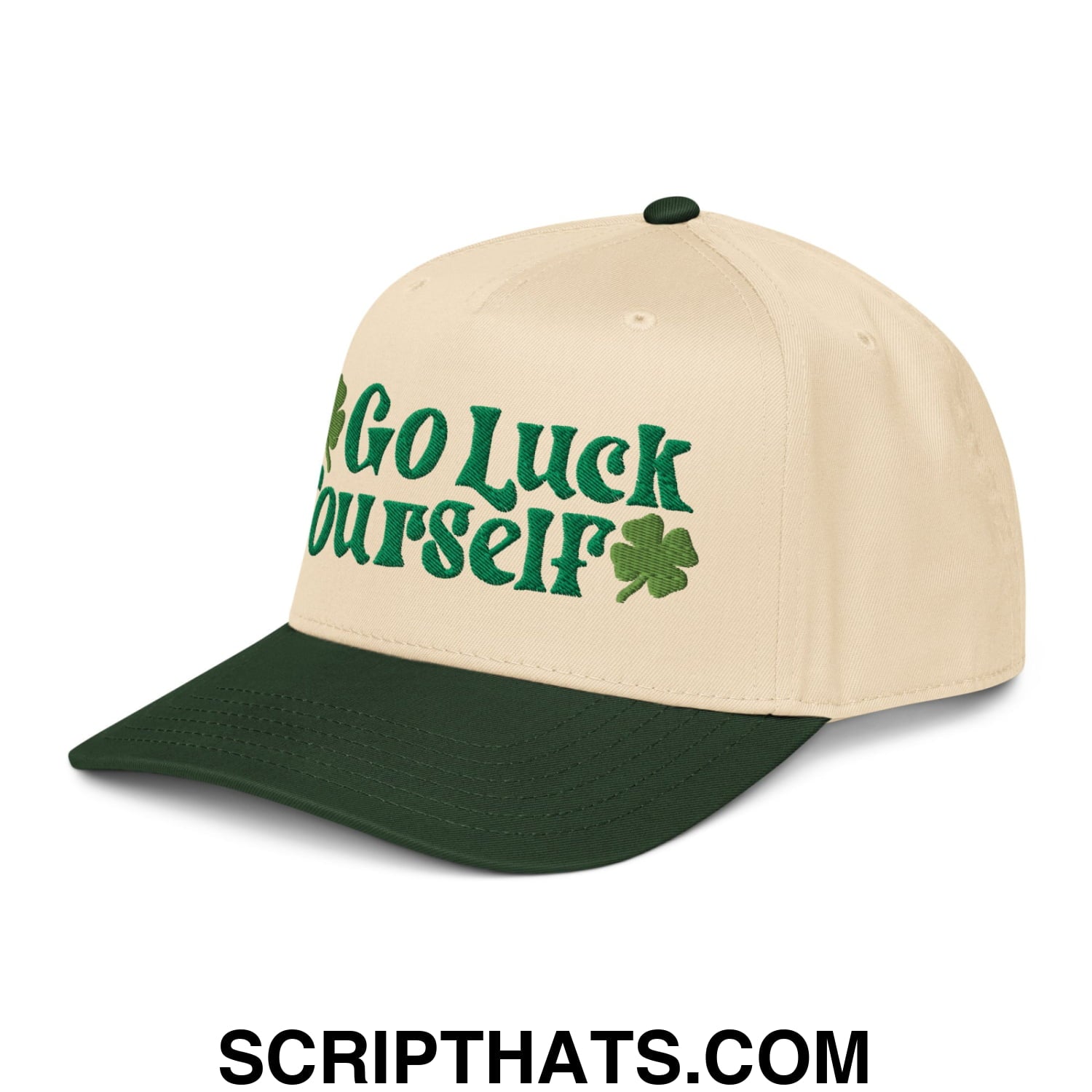 Go Luck Yourself St. Patrick's Day Embroidered Baseball Snapback Hat Dark Green Natural