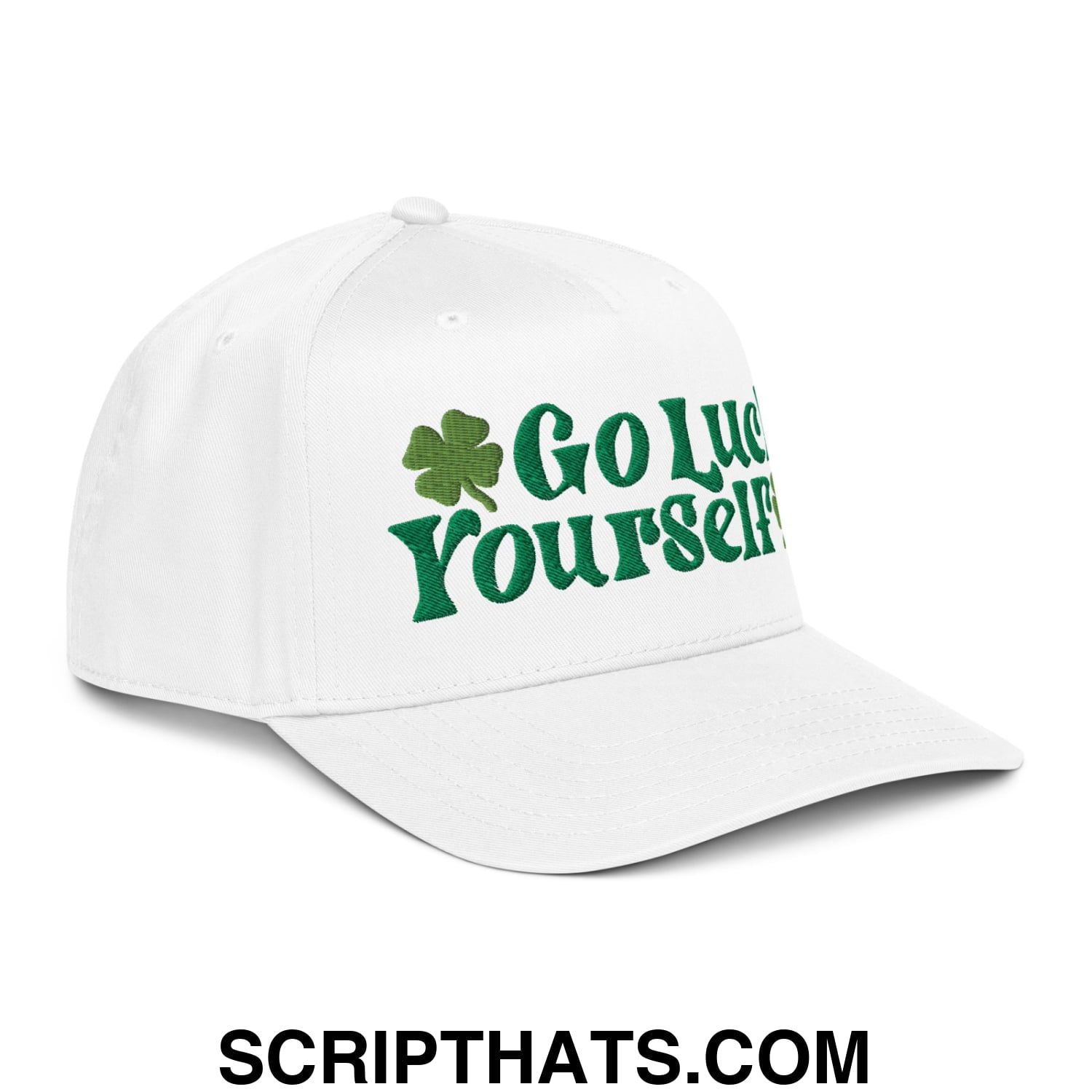 Go Luck Yourself St. Patrick's Day Embroidered Baseball Snapback Hat White