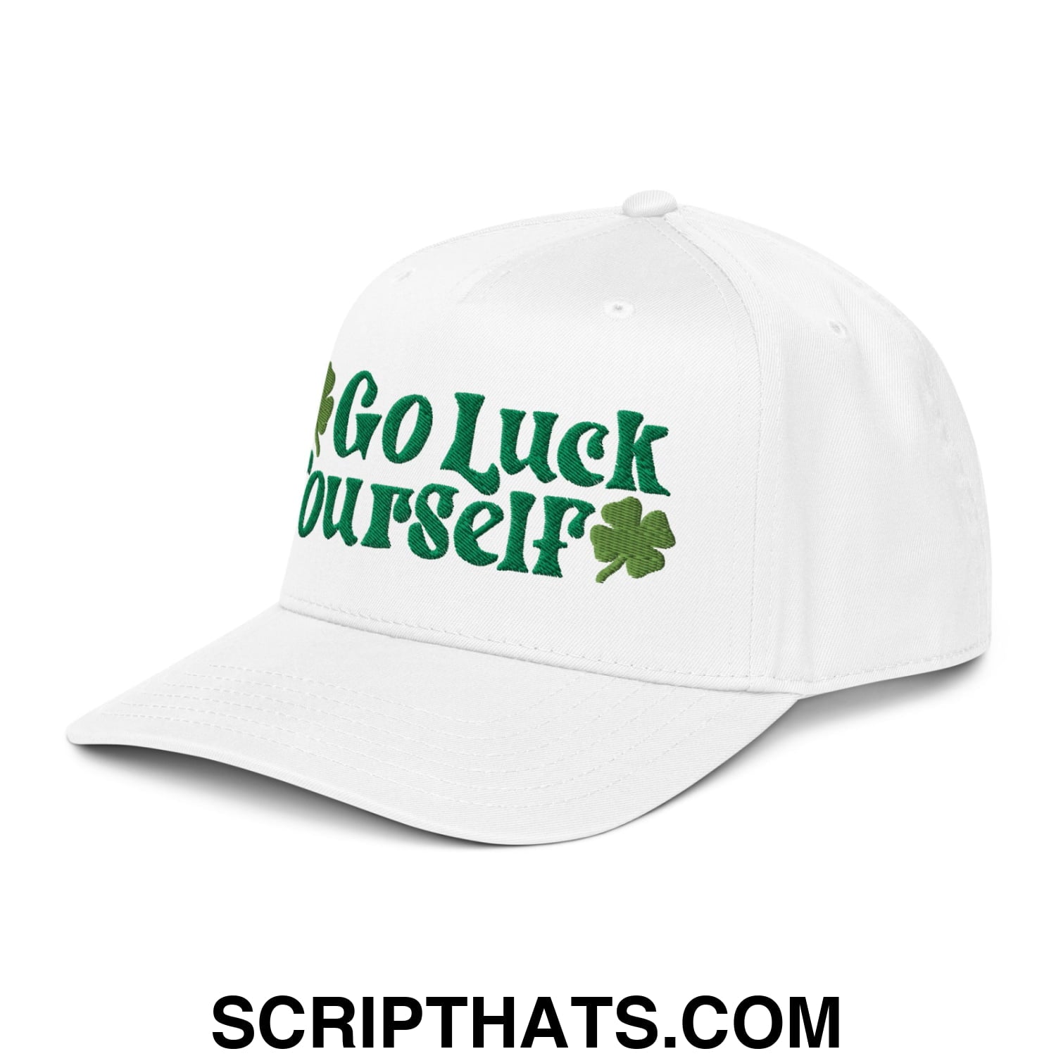 Go Luck Yourself St. Patrick's Day Embroidered Baseball Snapback Hat White