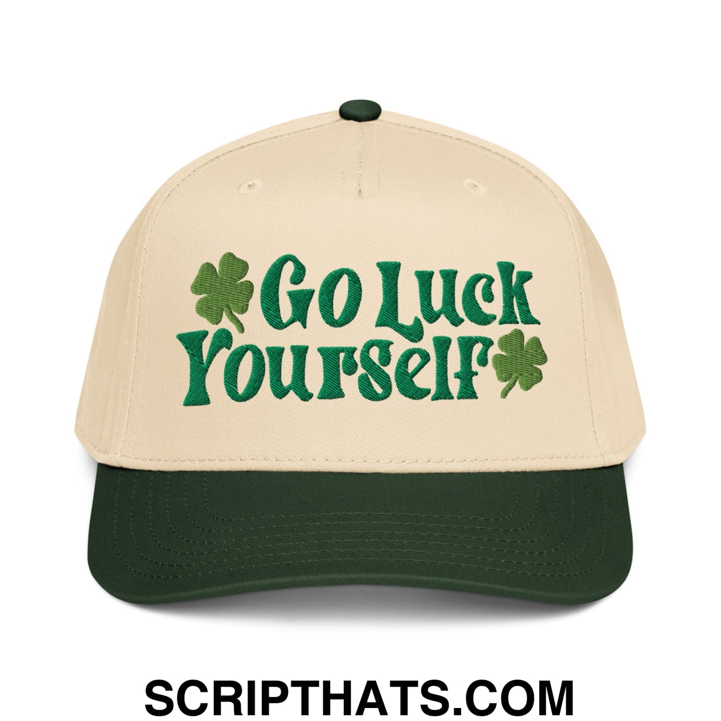 Go Luck Yourself St. Patrick's Day Embroidered Baseball Snapback Hat Dark Green Natural