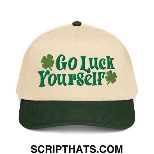 Go Luck Yourself St. Patrick's Day Embroidered Baseball Snapback Hat Dark Green Natural