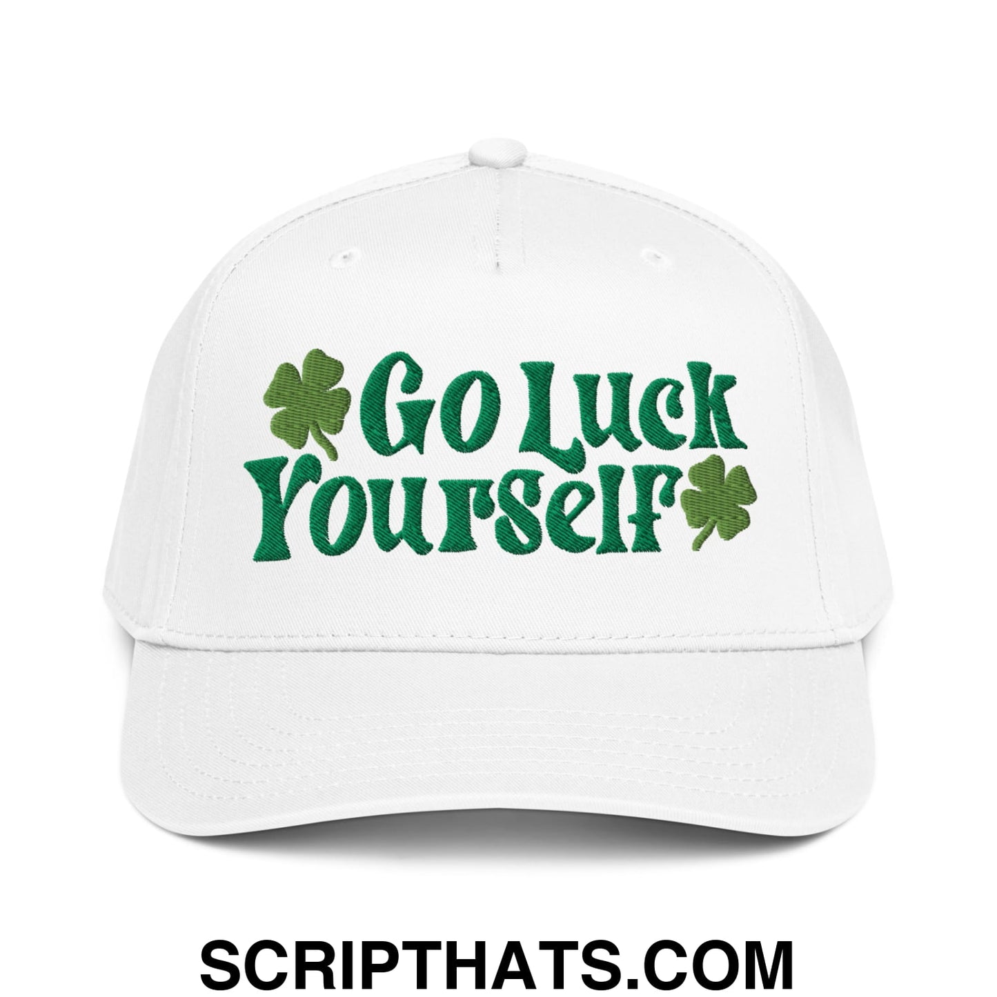 Go Luck Yourself St. Patrick's Day Embroidered Baseball Snapback Hat White