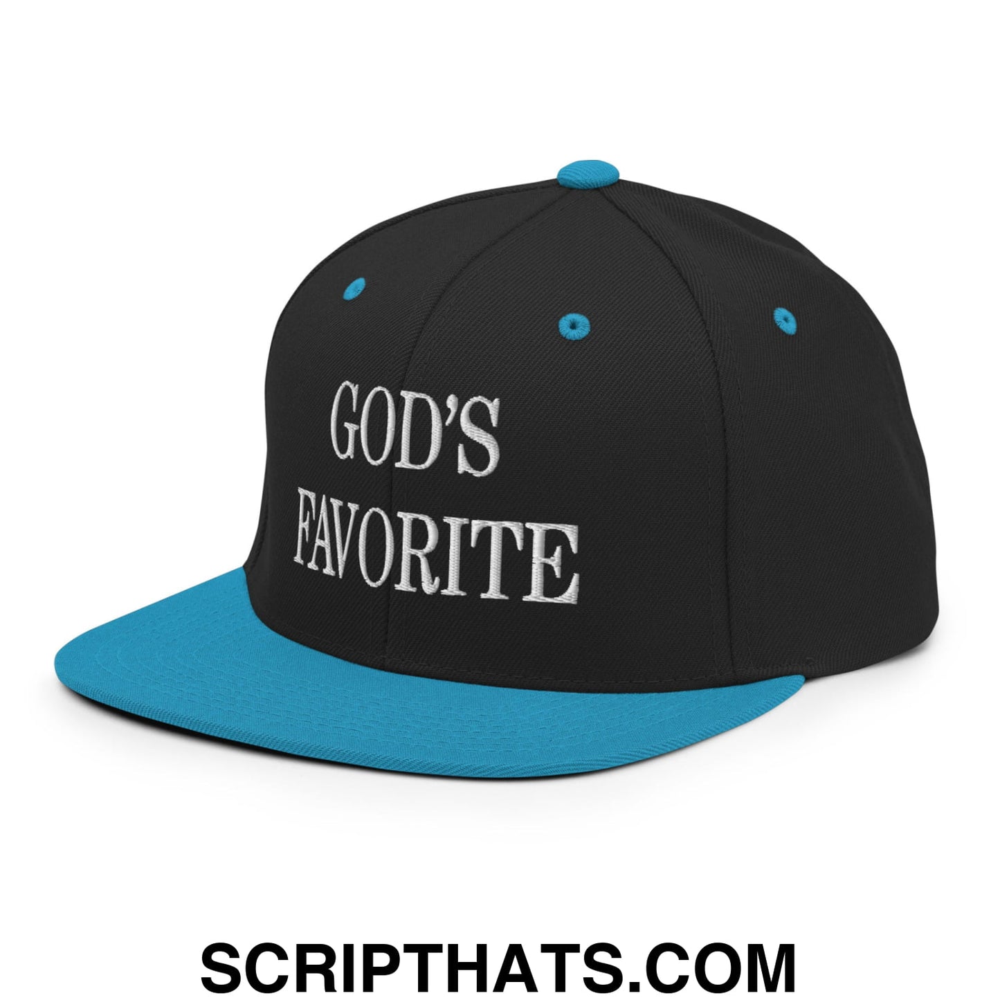 God's Favorite Embroidered Flat Bill Brim Snapback Hat Black Teal