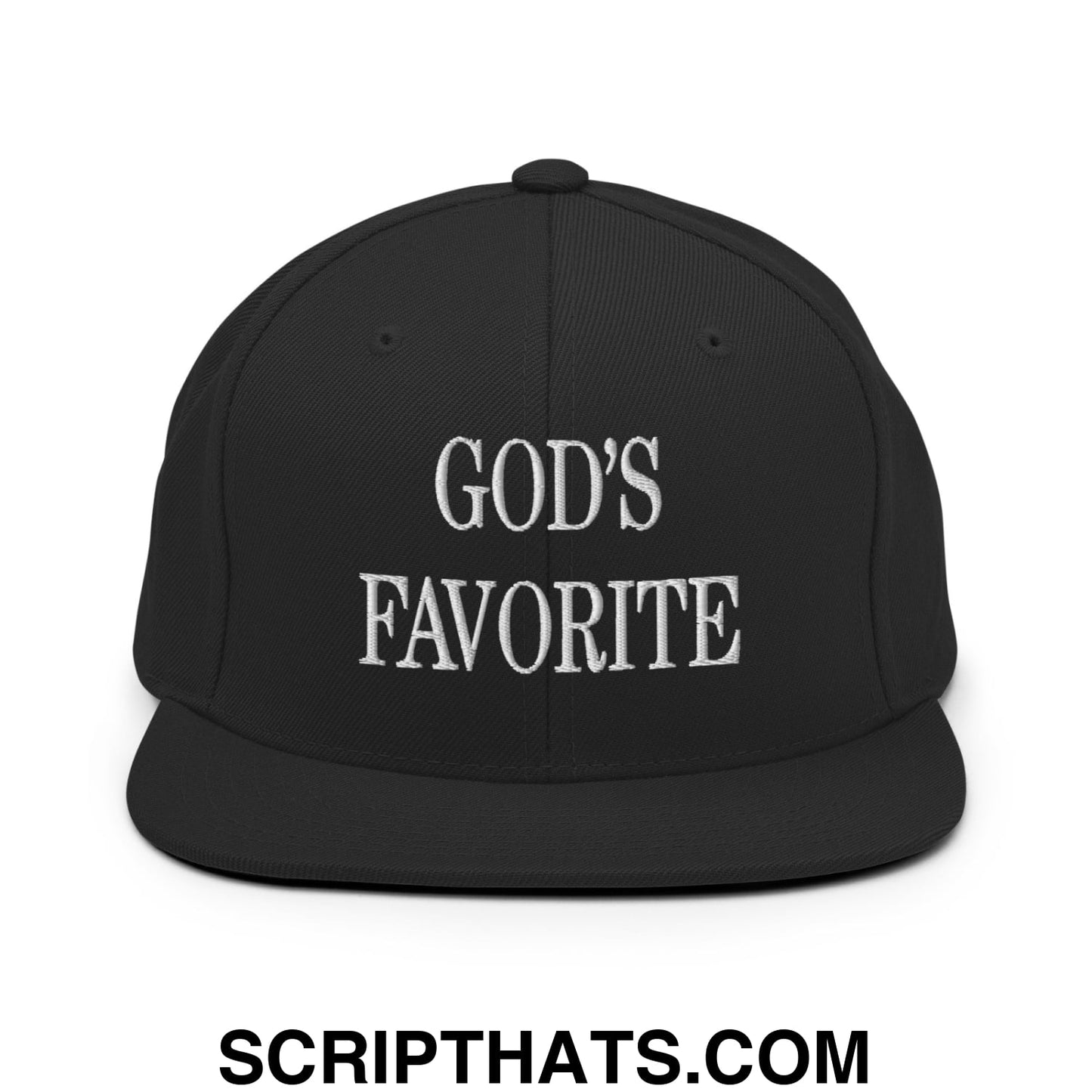 God's Favorite Embroidered Flat Bill Brim Snapback Hat Black