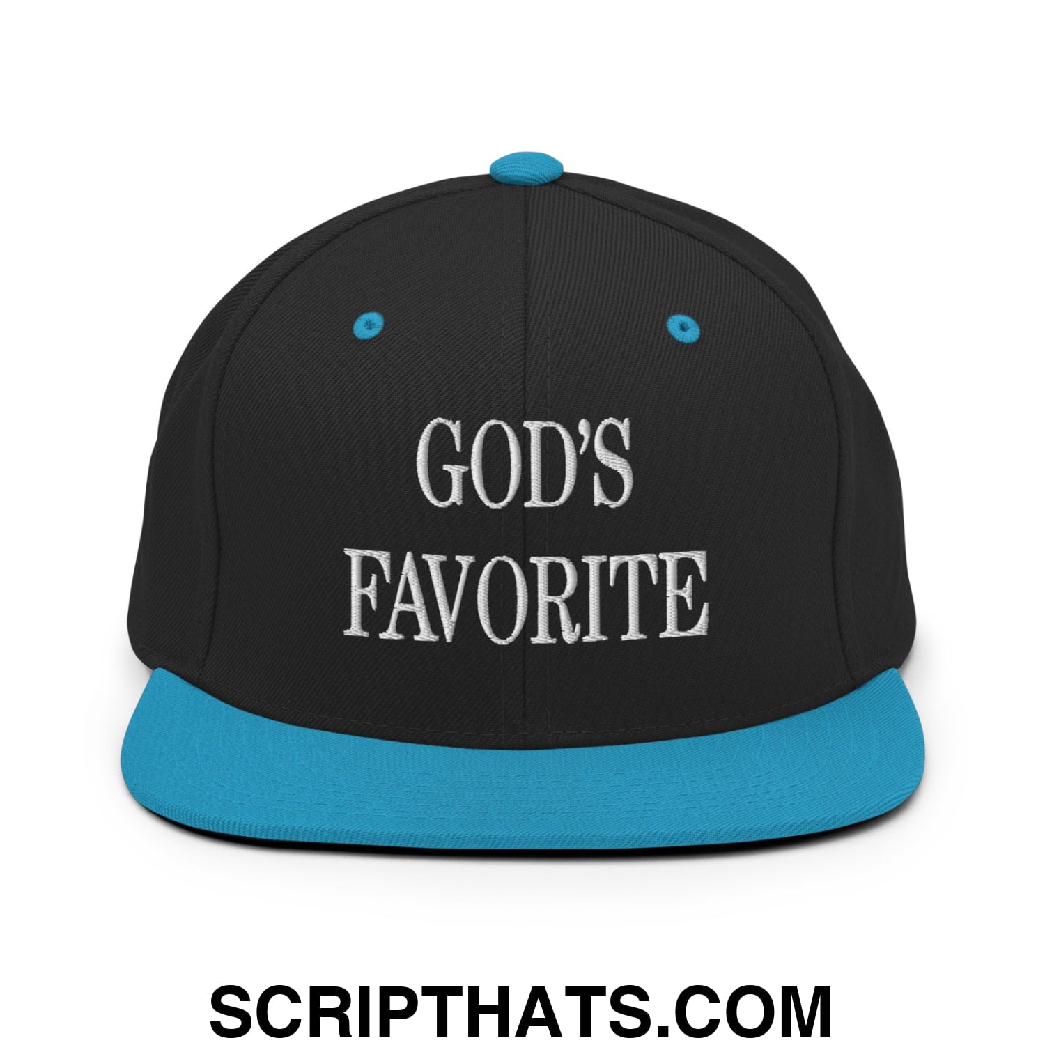 God's Favorite Embroidered Flat Bill Brim Snapback Hat Black Teal