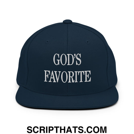 God's Favorite Embroidered Flat Bill Brim Snapback Hat Dark Navy