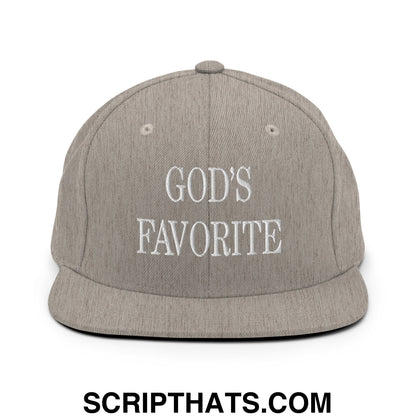 God's Favorite Embroidered Flat Bill Brim Snapback Hat Heather Grey