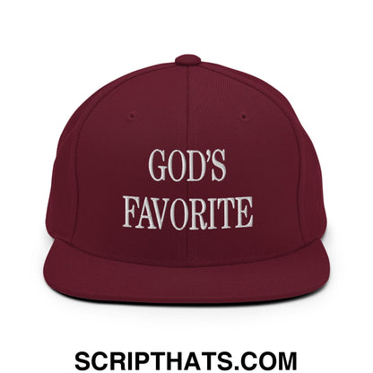 God's Favorite Embroidered Flat Bill Brim Snapback Hat Maroon
