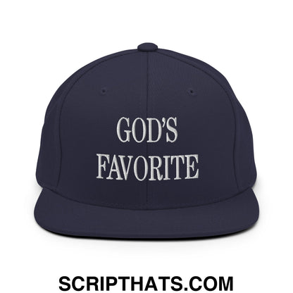 God's Favorite Embroidered Flat Bill Brim Snapback Hat Navy