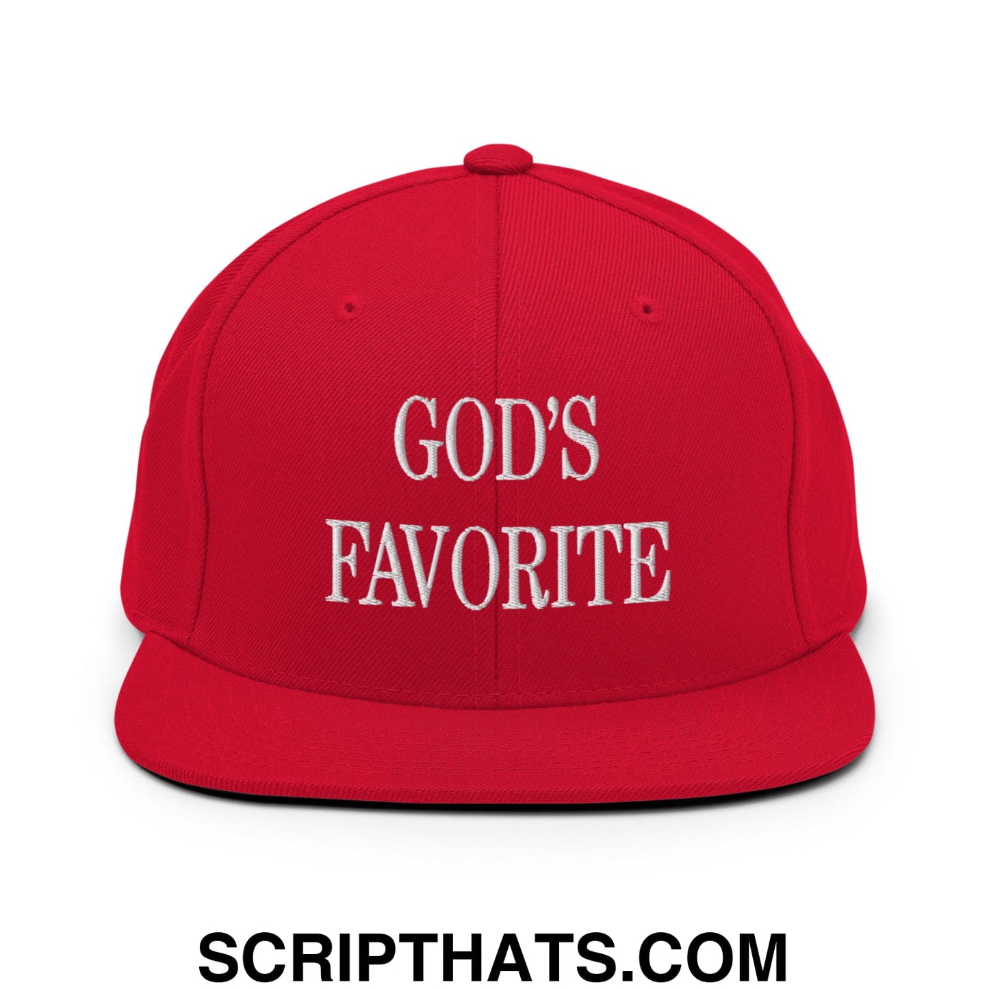 God's Favorite Embroidered Flat Bill Brim Snapback Hat Red