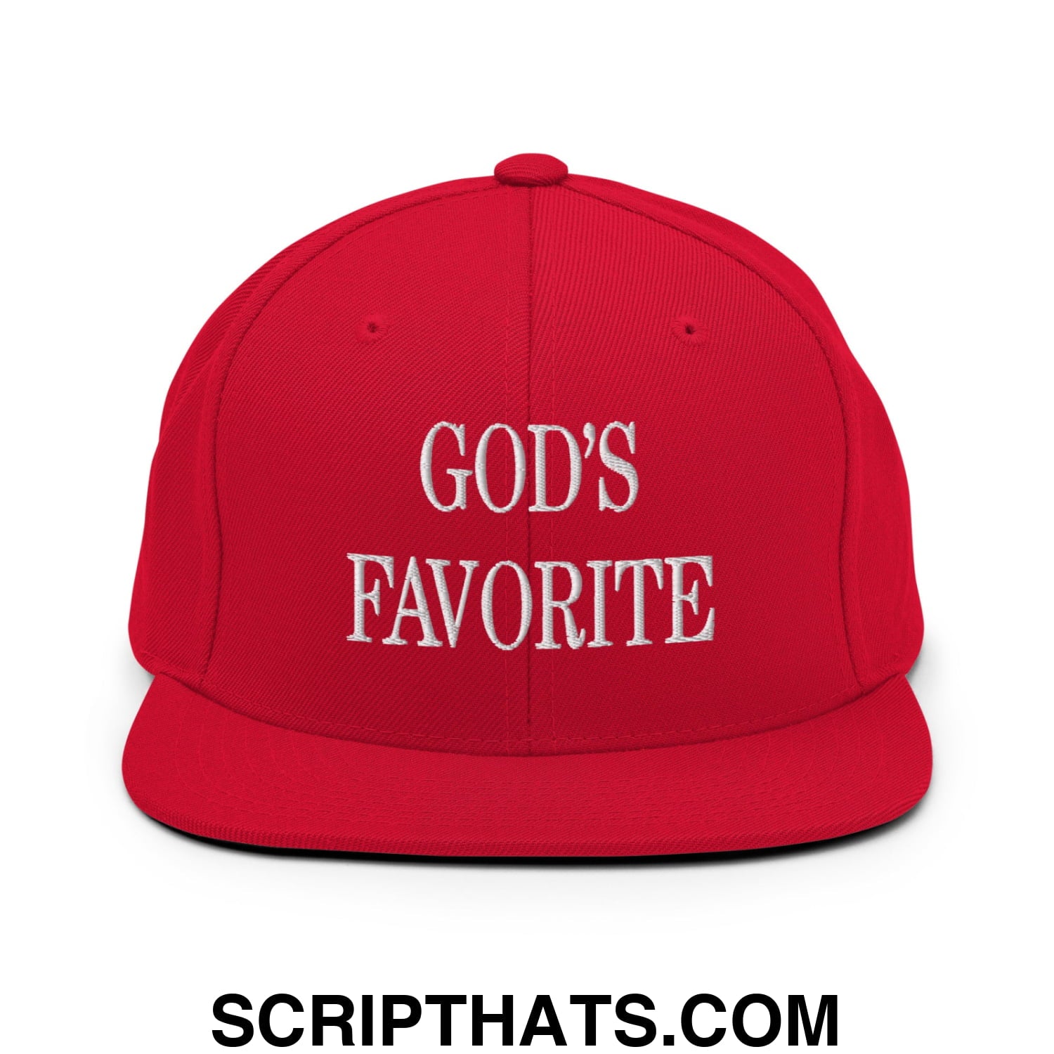 God's Favorite Embroidered Flat Bill Brim Snapback Hat Red