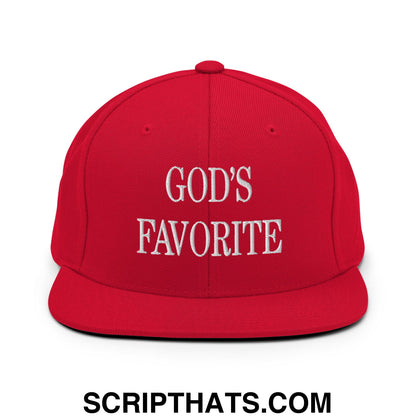 God's Favorite Embroidered Flat Bill Brim Snapback Hat Red