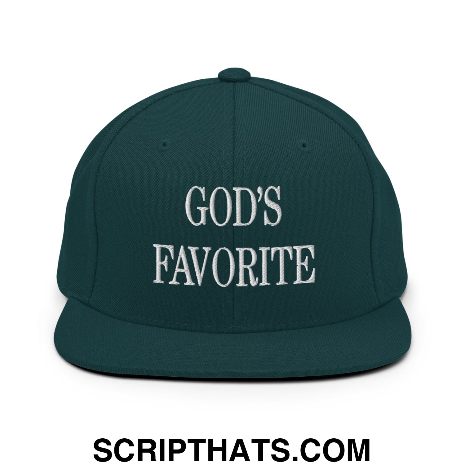 God's Favorite Embroidered Flat Bill Brim Snapback Hat Spruce