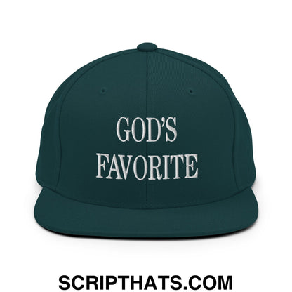 God's Favorite Embroidered Flat Bill Brim Snapback Hat Spruce