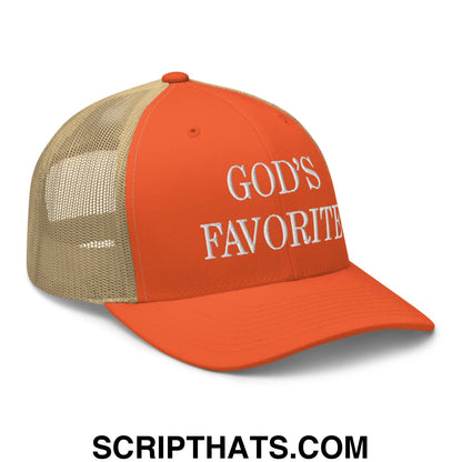 God's Favorite Embroidered Mesh Trucker Hat Rustic Orange Khaki