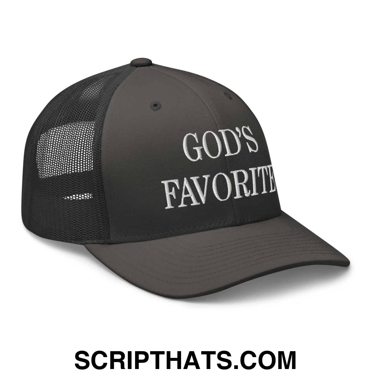 God's Favorite Embroidered Mesh Trucker Hat Charcoal