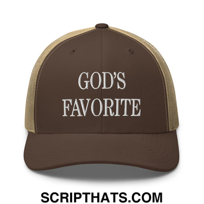 God's Favorite Embroidered Mesh Trucker Hat Brown Khaki