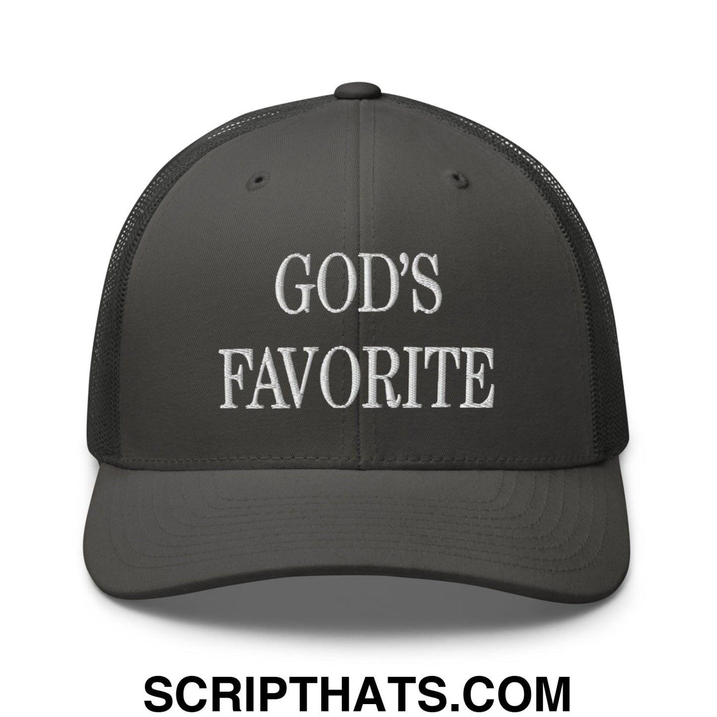 God's Favorite Embroidered Mesh Trucker Hat Charcoal