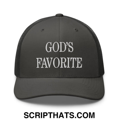God's Favorite Embroidered Mesh Trucker Hat Charcoal