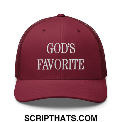 God's Favorite Embroidered Mesh Trucker Hat Cranberry