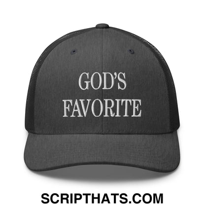 God's Favorite Embroidered Mesh Trucker Hat Dark Heather Gray