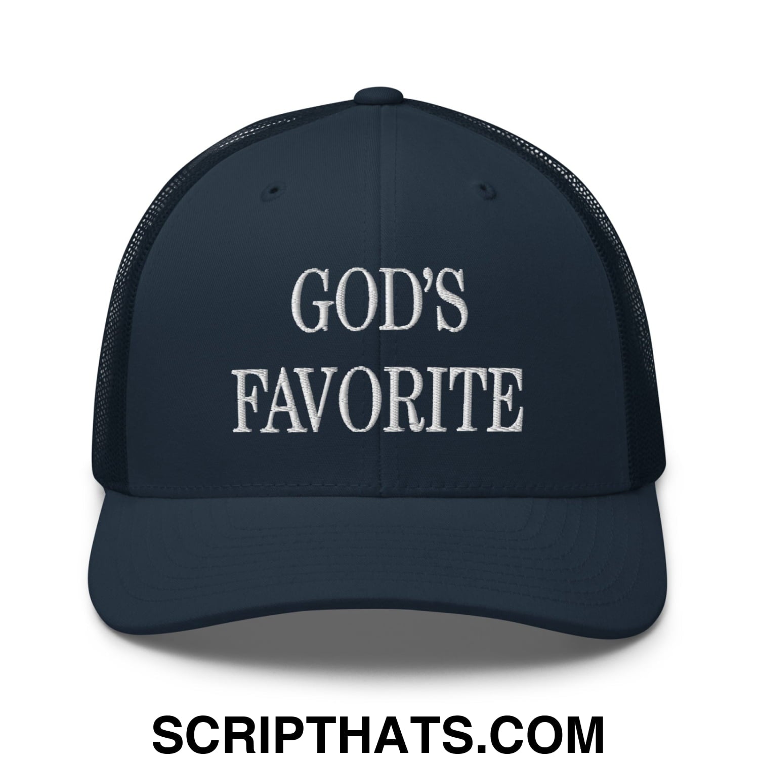 God's Favorite Embroidered Mesh Trucker Hat Navy