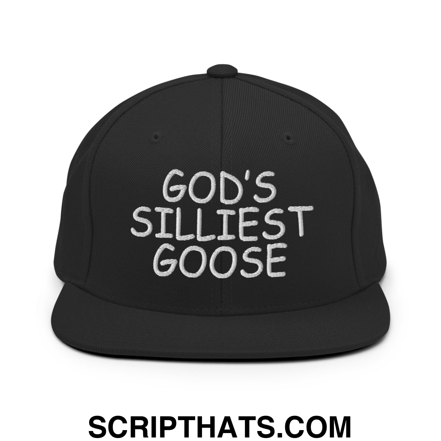 God's Silliest Goose Embroidered Flat Bill Brim Snapback Hat Black
