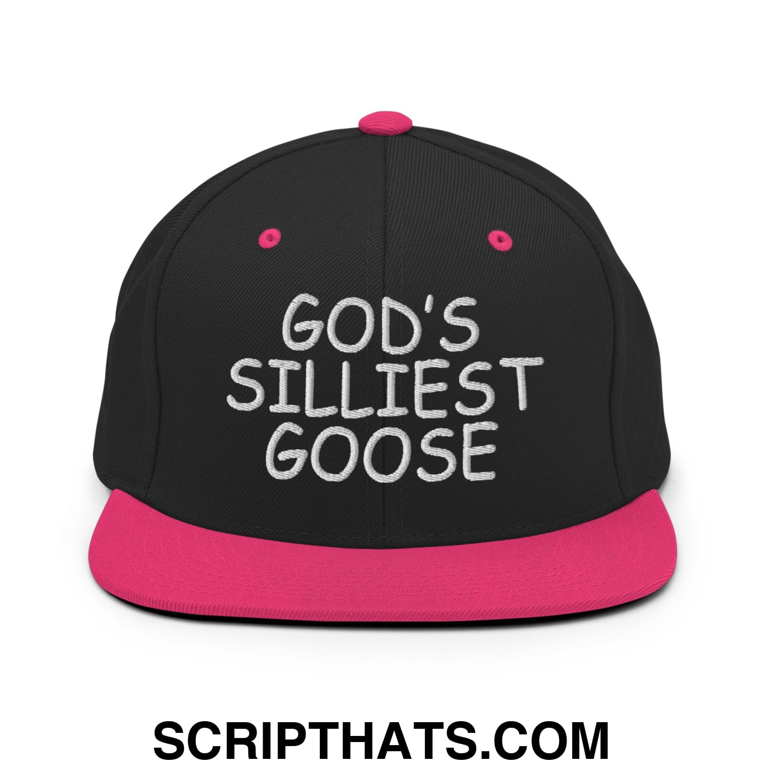God's Silliest Goose Embroidered Flat Bill Brim Snapback Hat Black Neon Pink