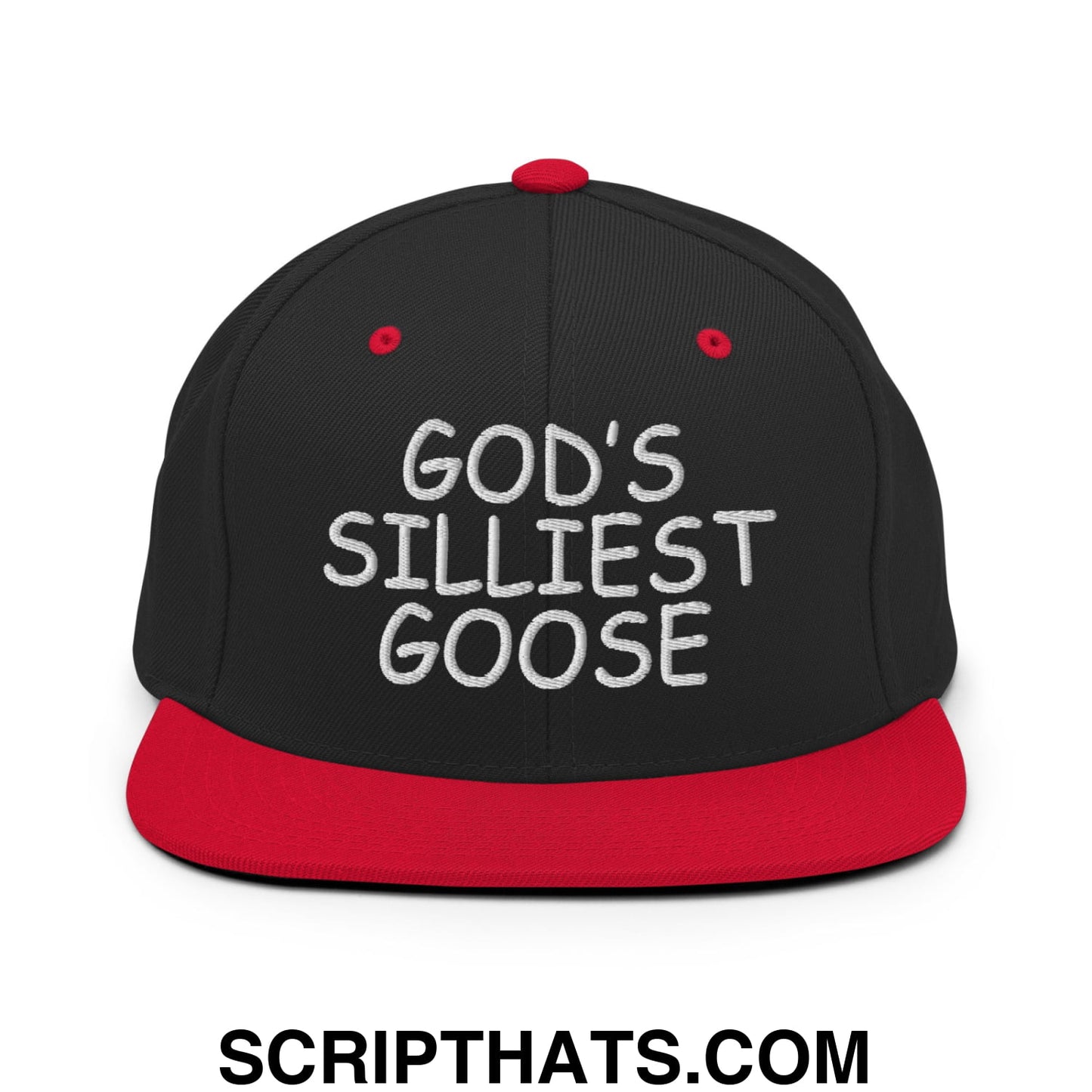 God's Silliest Goose Embroidered Flat Bill Brim Snapback Hat Black Red