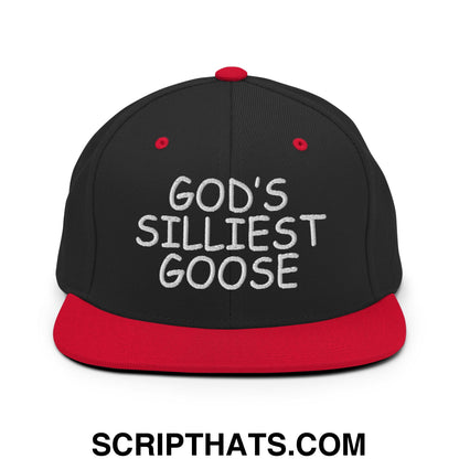 God's Silliest Goose Embroidered Flat Bill Brim Snapback Hat Black Red