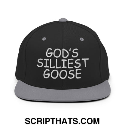 God's Silliest Goose Embroidered Flat Bill Brim Snapback Hat Black Silver